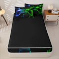 thumbnail image 4 of Erosebridal Neon Game Controller Pattern Zipper Twin Comforter Sets with Fitted Sheet and 2 Pillowcases,Cube Block Print Zipper Bedding Set,Royal Blue Green,Black Reversible, 4 of 6