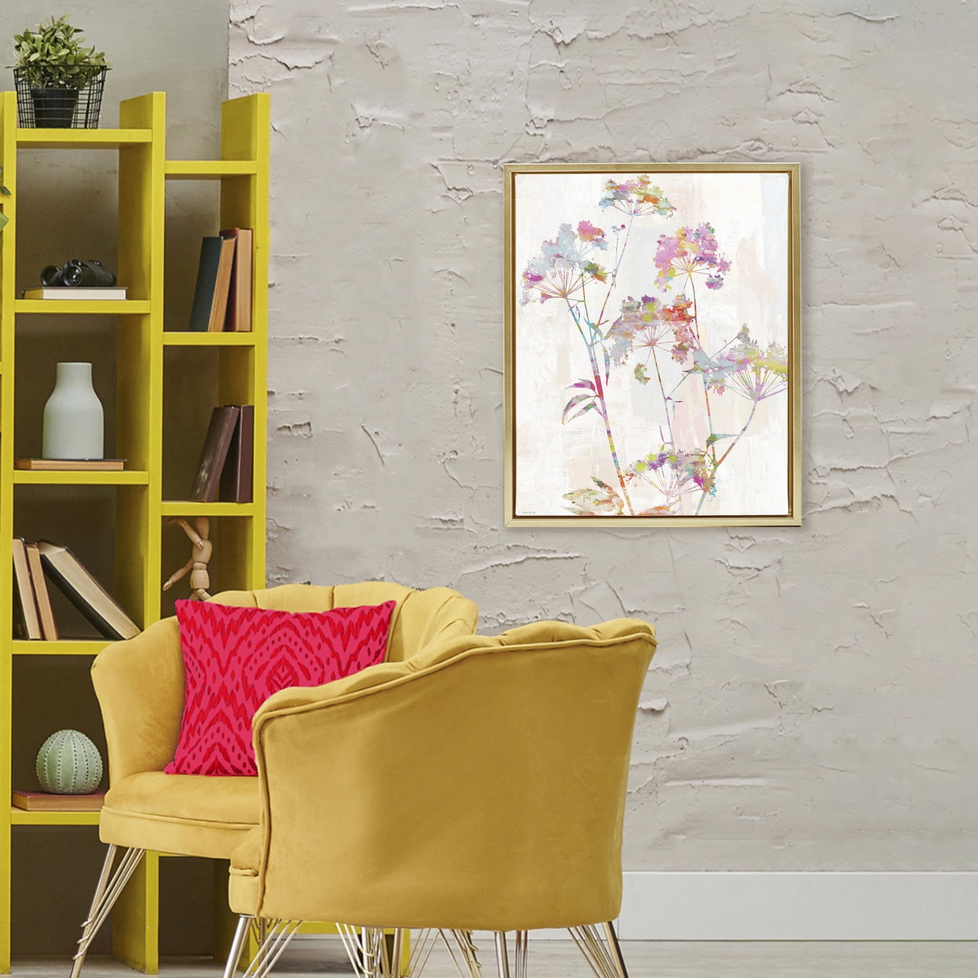 Kaleidoscopic Delicate Herbs Gold Framed Floater Canvas Wall Art, design by Amber Sterling