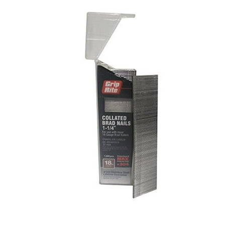 Grip Rite MAXB64876 18-ga 304-SS Brad Nails in Belt-Clip Box Pack of 1000,1-1/4"