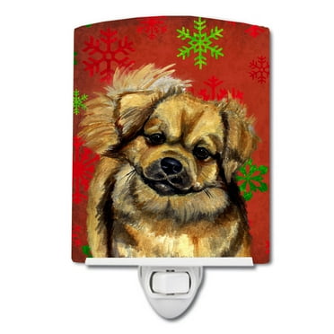 Caroline's Treasures LH9349CNL Tibetan Spaniel Red Green Snowflake Holiday Christmas Ceramic Night Light, 6x4x3",
