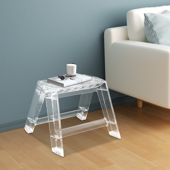 Folding PC Step Ladder, 2 Steps Stool for Indoor Outdoor Library Kitchen, Clear