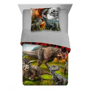 Jurassic World Kids Comforter and Sham, 2-Piece Set, Twin/Full, Reversible, Multicolor