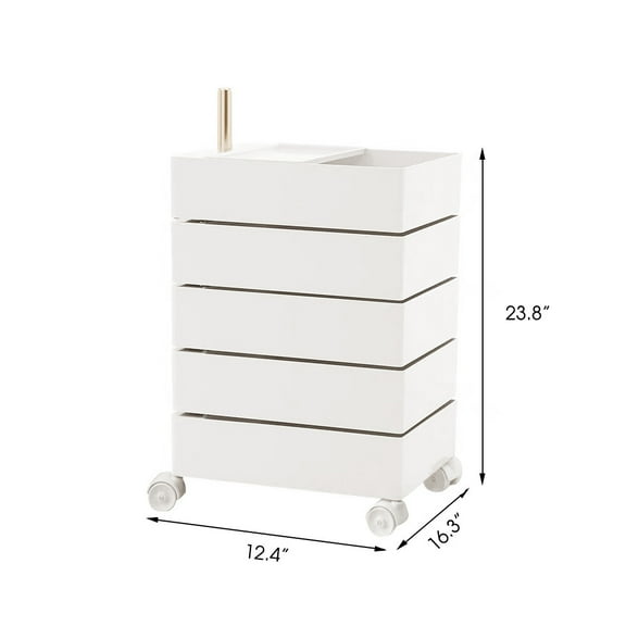 SSyao 360° Rotating Nightstand Storage Cabinet Bedside Table With 5 Drawers Organize, White - 5 layers