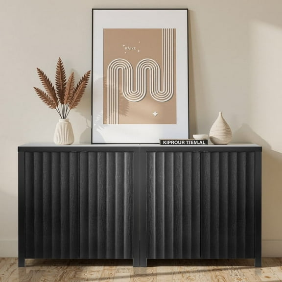 Finnhomy Sideboard Buffet Cabinet Modern Fluted Wood 4 Doors 69.3 Inches
