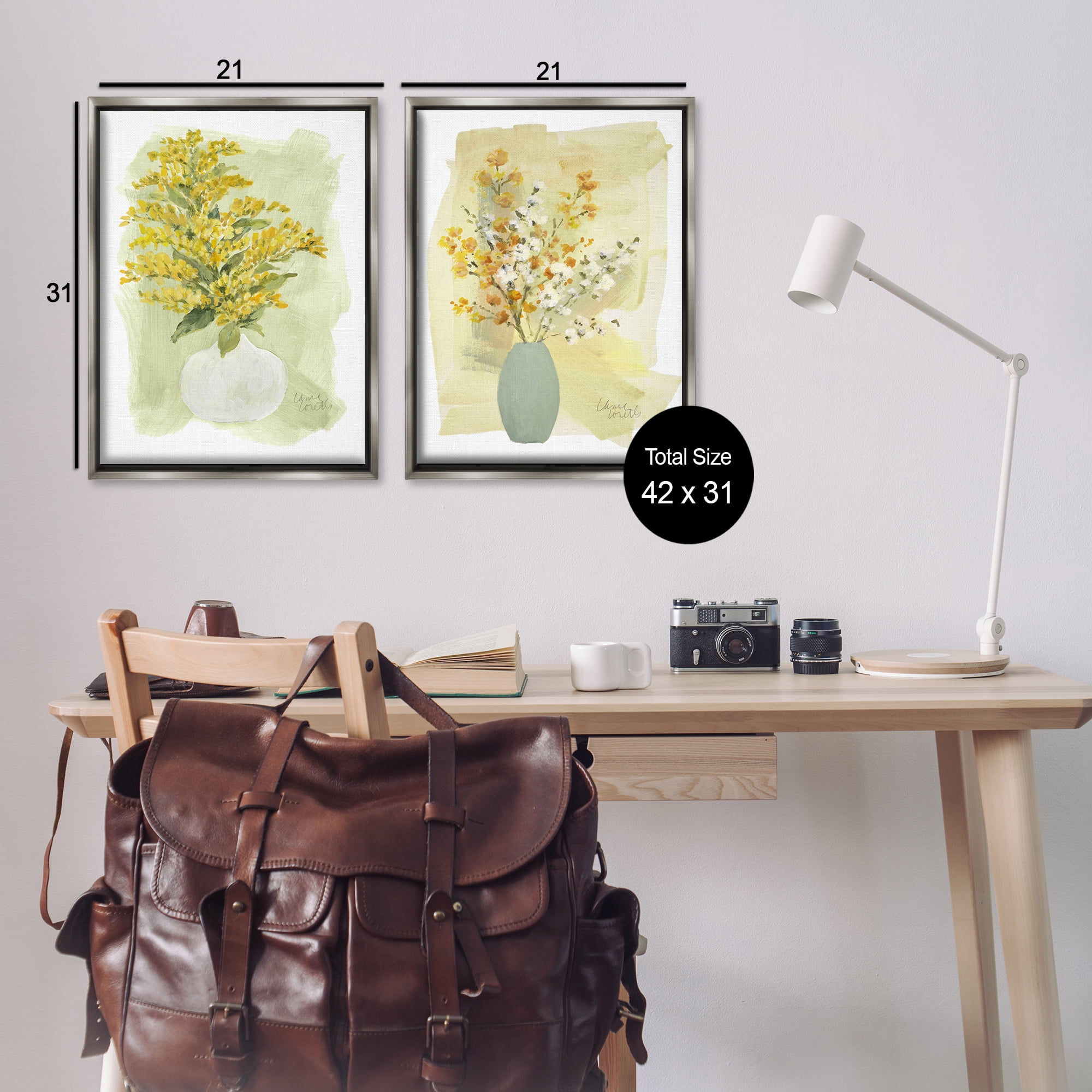 Stupell Industries Yellow Wildflowers in Bloom Floral & Botanical Painting Gray Floater Framed Canvas Art Print Wall Art, 21 x 31, Set of 2