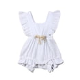 thumbnail image 1 of Baby Girls Ruffles Romper Fly Sleeve Lacing Up Bow Cotton Jumpsuits Dark Purple 18-24 Months, 1 of 5