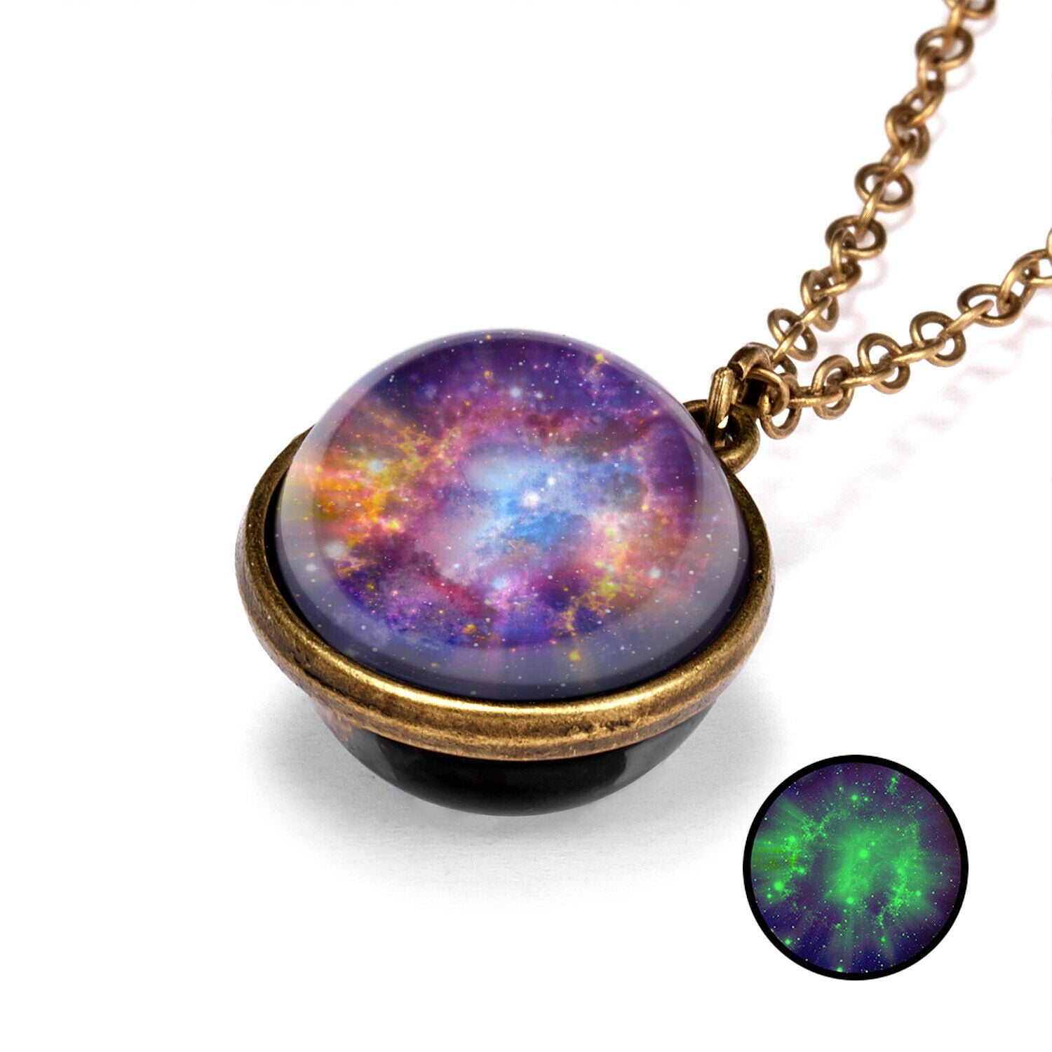 Moon Red Galaxy Space Necklace Glass Pendant Silver Chain Universe Star Planet 