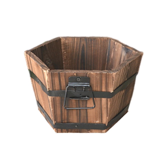 Almencla Wood Barrel Planter Multipurpose Unique Flowerpot for Garden Entryway Plants