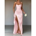 thumbnail image 3 of Women'S Ruffled Satin Spaghetti Strap Ball Gown Bridesmaid Dress Long Pink L, 3 of 5
