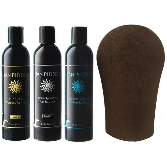 Tan Physics True Color Sunless Tanner, Exfoliator & Tan Extender 8oz with Tanning Mitt – Self-Tanning Lotion – Streak-Free,