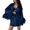 Blue, variant on Women Satin Fringe 3-Piece Robe Set, Deep V Wrap Mini Bathrobe Adjustable Spaghetti Strap Cami High Waist Shorts, Silky Nightwear Loungewear Blue S(S)