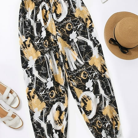 

Graffiti Print Joggers Elastic Waist Loose Pajamas Pants For Summer & Spring Women‘s Clothing