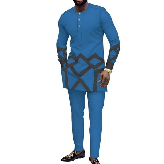 African Clothes for Men Dashiki Outfits Slim Fit Long Sleeve Top and Pant Set Attire Casual African Tracksuits WYN1669