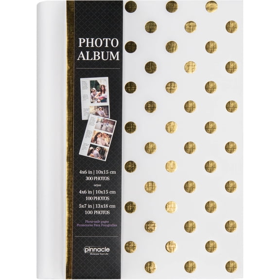 Pinnacle 4"x6" White & Gold Foil Polka Dots Photo Album