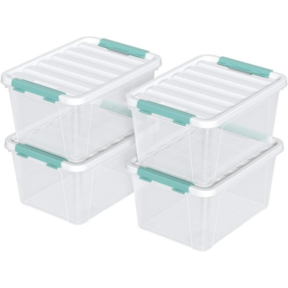 4 Pack 20 Quart Plastic Organizer Bins with Lids, Multi-use Clear Latching Storage Boxes