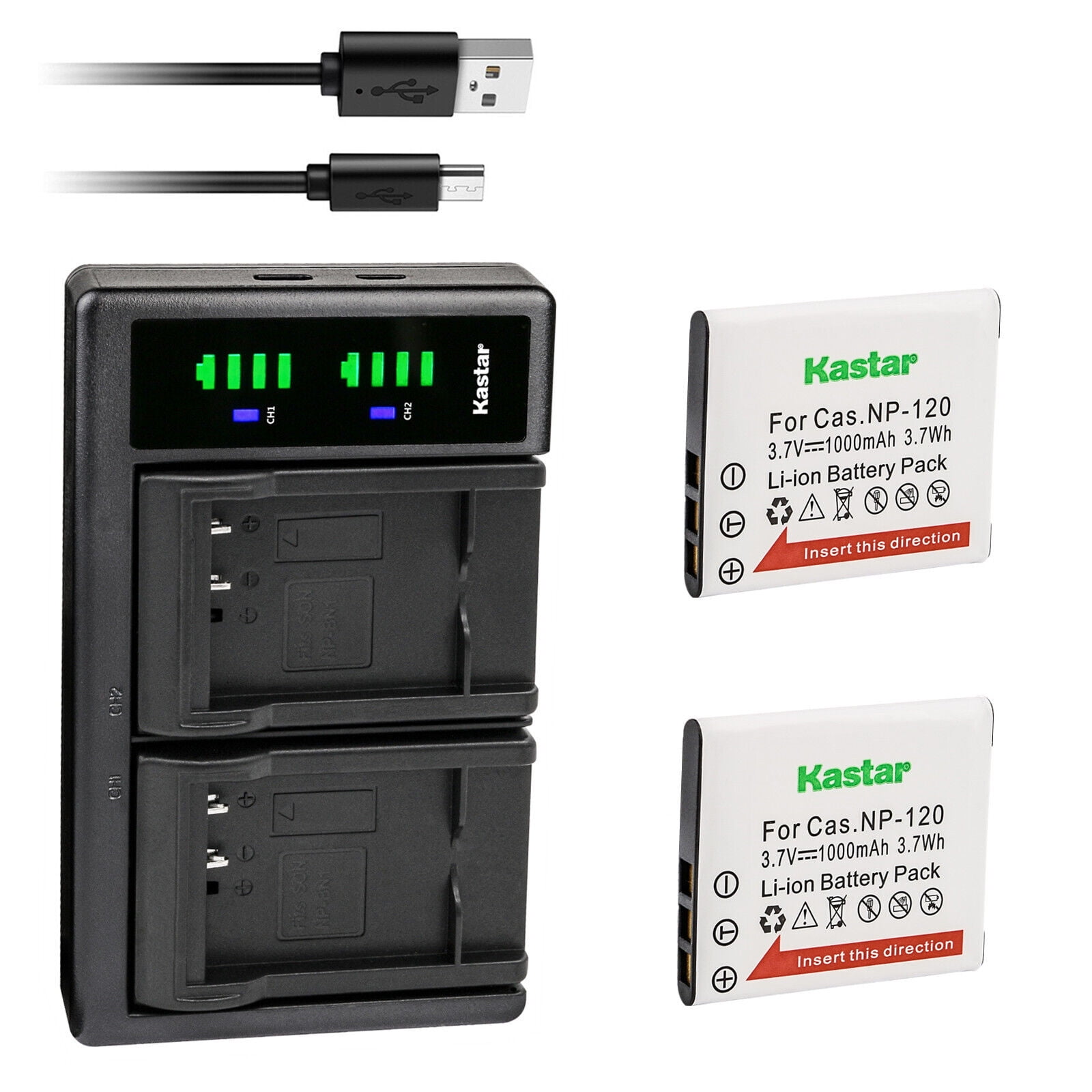 Kastar 2-Pack Battery and LTD2 USB Charger Compatible with Casio NP-120 CNP-120 Battery, BC-120 Charger, Casio Exilim EX-ZS26, Exilim EX-ZS27, Exilim