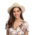 thumbnail image 5 of Lanzom Sombrero enrollable Panamá de paja de ala ancha para mujer Fedora Beach Sun Hat UPF50+, 5 of 5