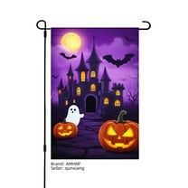 AMHNF Halloween Castle with Ghost and Pumpkins Linen Garden Flag for Halloween Home Outdoor Garden Yard Decor 12x18 inch