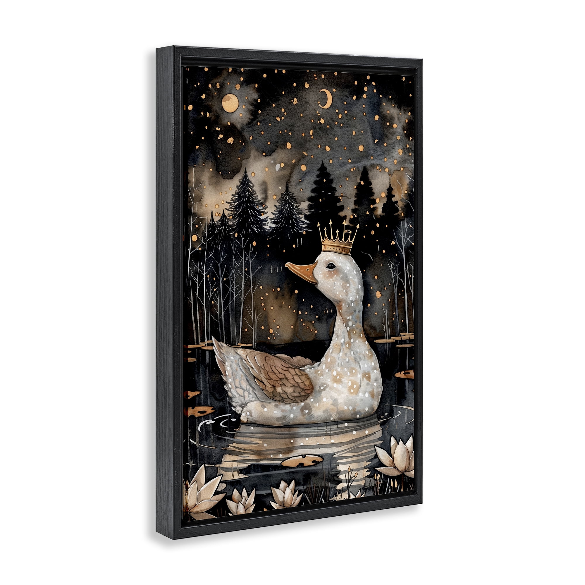 Stupell Industries Regal Duck at Night Animals & Insects Painting Black Floater Framed Art Print Wall Art, 21 x 31