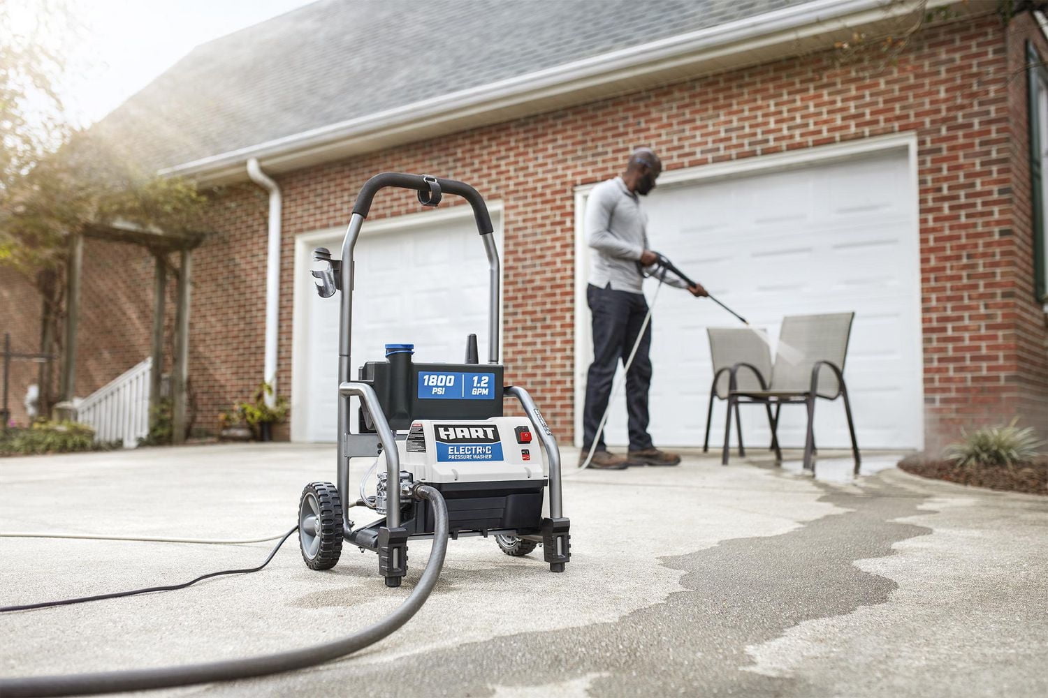 HART 1800 PSI 1.2 GPM Electric Pressure Washer, 13-amp motor generates