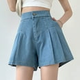 thumbnail image 2 of Clearance Sale! Women's High Waisted Jean Shorts Wide Leg Flared Denim Shorts With Pockets Stretchy Comfortable Casual Summer A-Line Pull On Light Blue XXXL Size, 2 of 4