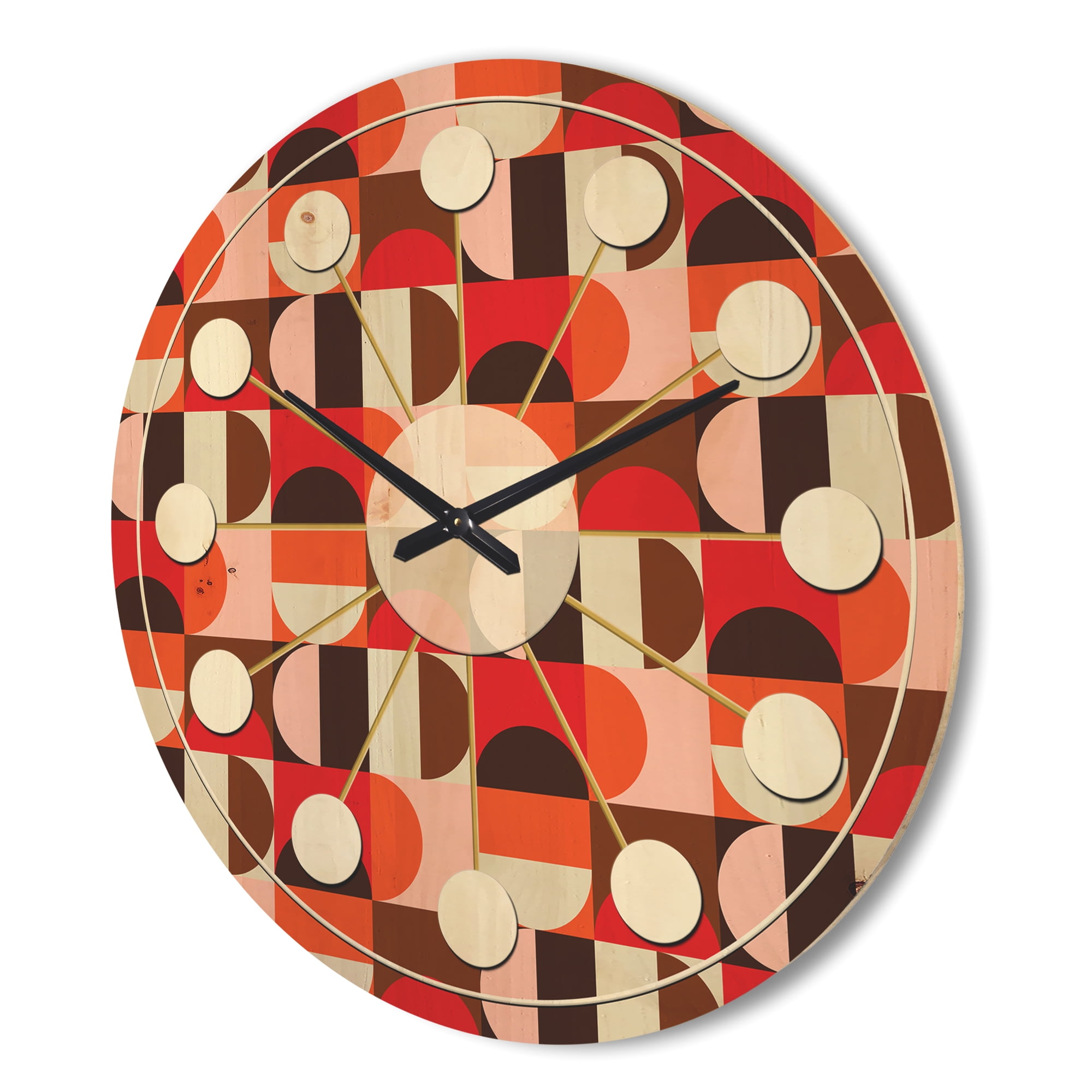 Designart 'Geometrical Retro Design XIII' Mid-Century Modern Wood Wall Clock