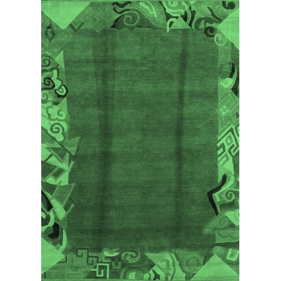 Ahgly Company Indoor Rectangle Abstract Emerald Green Modern Area Rugs, 2' x 4'