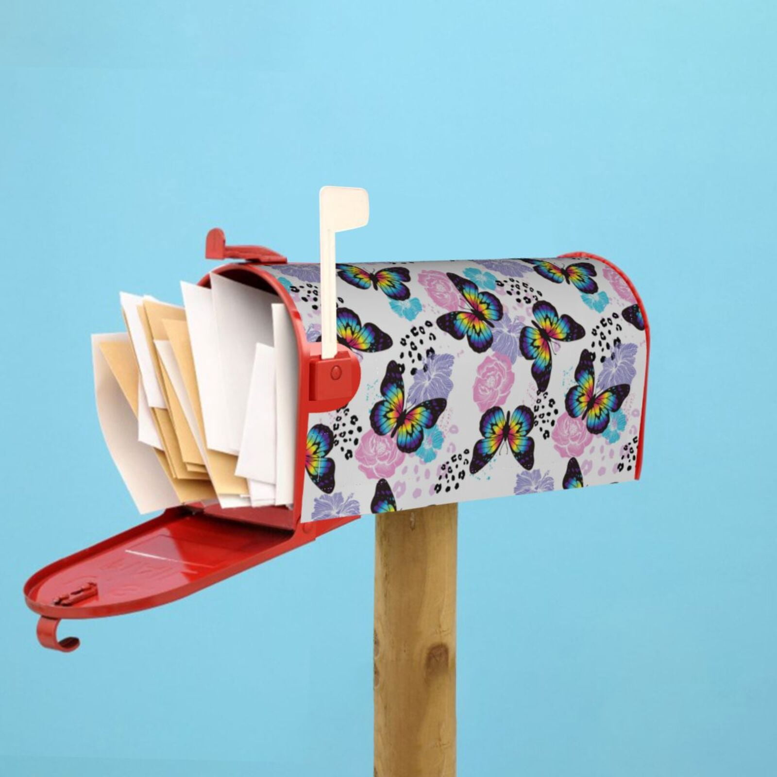 Logiee Bright Butterflies1 Print Post Letter Box Wrap Decor, Mailbox Cover Suitable for Standard Mailbox and Large Size Mailbox,Outdoor Yard Decoration-21x18 in