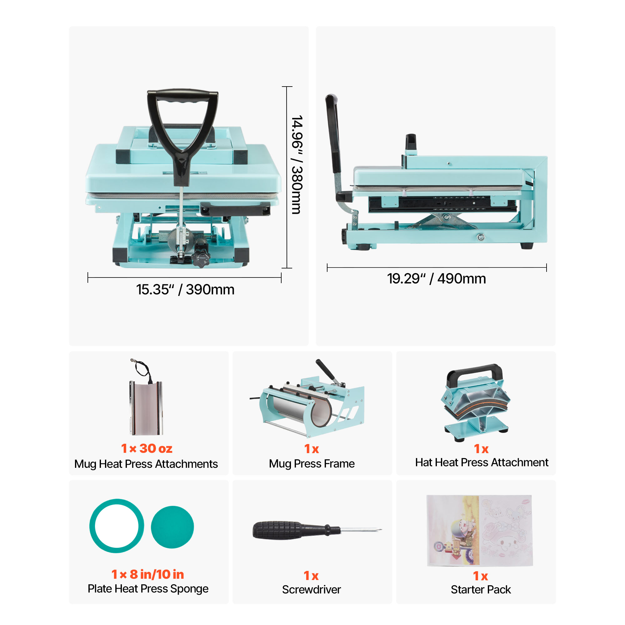 KFFKFF 15 x 15 Inch Heat Press Machine, 5-in-1 Multifunctional Design, Quick and Even Heating, Innovative Patented Structure, User-Friendly Operation, Sublimation Press, Light Green