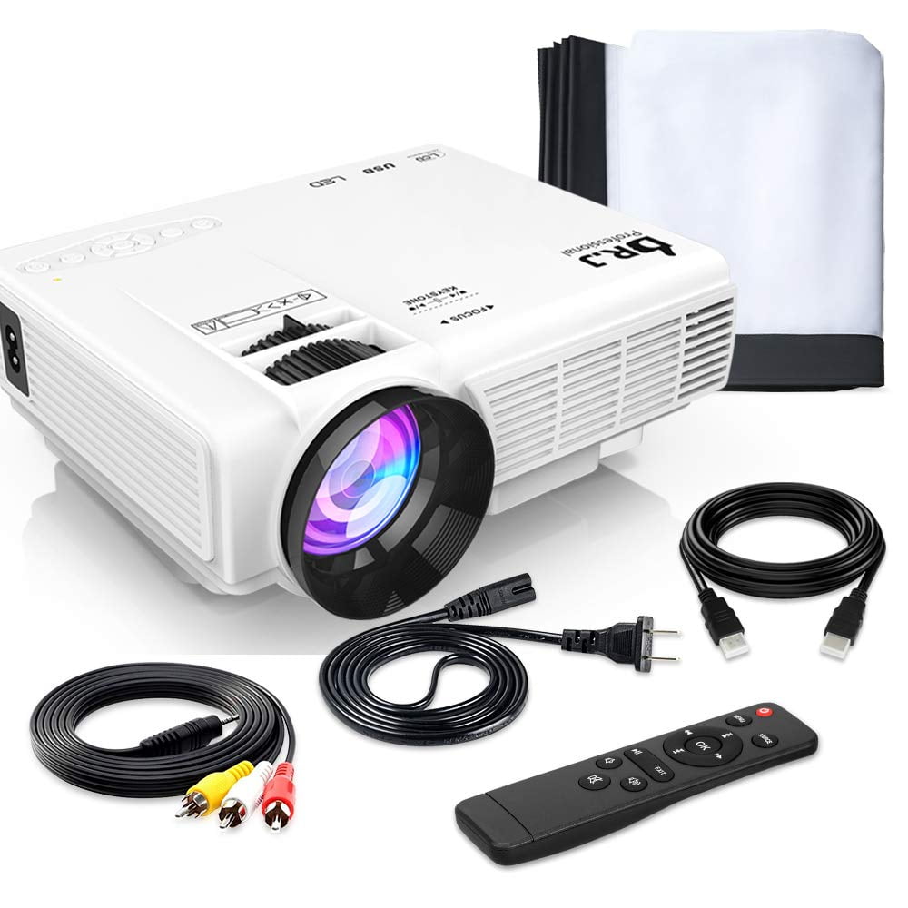 4500Lux Portable Mini Projector with 100” Projector Screen Video Projector 1080P Supported Compatible with TV Stick/HDMI/VGA/USB/TV Box/Laptop/DVD/PS4 for Home Entertainment