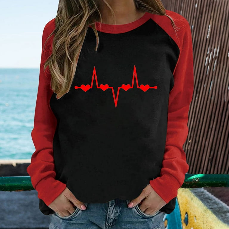 Amtdh Womens Clothes Oversized Tops for Girls Crewneck 3/4 Sleeve Shirts  for Women Valentine's Day Y2K Clothes Casual Sweatshirts Love Hearts  Graphic Pullover Raglan Fashion Tee Shirts White XXL 