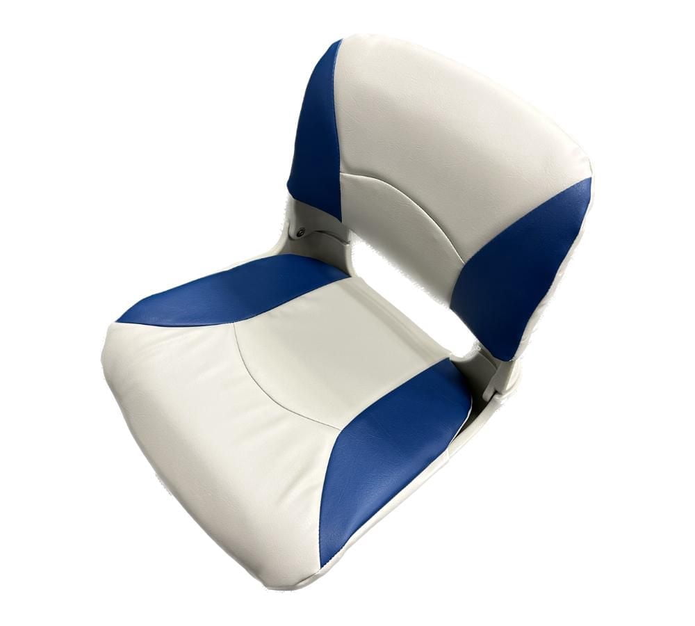 Blue Dog Marine Fold Down Molded Seat with Cushions, Fishing Boat Seat with Stainless Steel Screws, Folding Boat Chair, Captain Chairs for Fishing - Blue/Gray