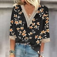 thumbnail image 2 of CYMMPU Flower Printed 3/4 Sleeve Tunic Tops Boho Blouses for Women Dressy Casual Lace V Neck Spring Tops Fall Trendy Shirts Loose Fit Business Elegant Work Tops T-Shirts Black XXL, 2 of 5