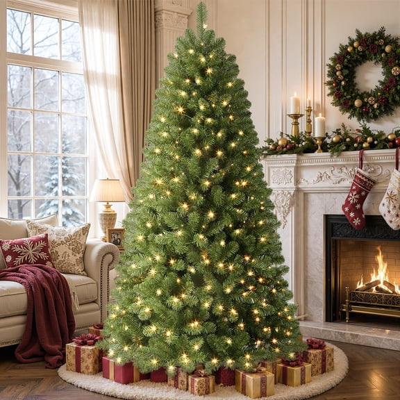 Lolsea 6.5ft Prelit Artificial Classic Christmas Tree with Warm White Lights for Living Room Office Party Decoration