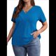 thumbnail image 2 of Camisa Informal de Corta con Cuello en V Cruzado, Color Liso, con Perforaciones y Diseño Cepillado para Mujer, Talla Grande Azul 4XL, 2 of 7