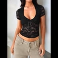 thumbnail image 4 of Camisa de Larga con Encaje para Mujer, Corte Bajo, Estilo Y2K, Corte Entallado, Ideal para Salir, Discotecas y Conciertos. Negro XL, 4 of 9