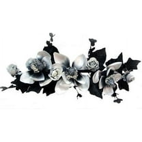 Black White Magnolia Rose Bud 16in Artificial Polysilk Fake Flower Hand Wrapped Swag for Craft Garden Outdoor Bouquet Arrangement Ceremony Wedding Arch Floral Wall Aisle Decor (Black White, Set of 2)