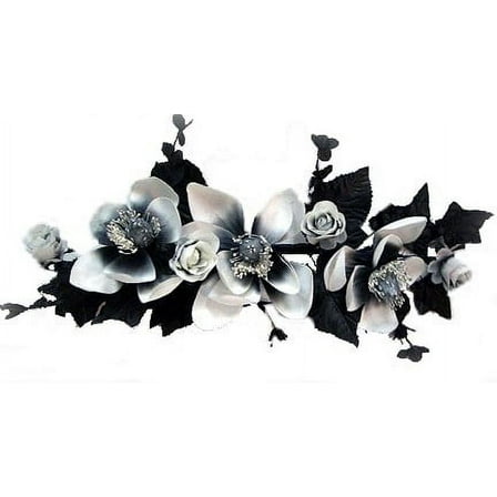 Black White Magnolia Rose Bud 16in Artificial Polysilk Fake Flower Hand Wrapped Swag for Craft Garden Outdoor Bouquet Arrangement Ceremony Wedding Arch Floral Wall Aisle Decor (Black White, Set of 2)