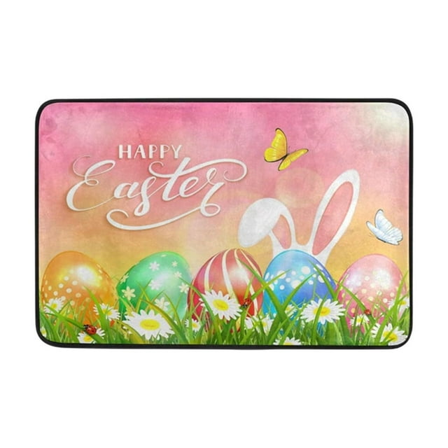 Yhmxh Alfombrillas de baño para baño Felpudo de Pascua con diseño de conejo y flores, suave, ideal para interiores y exteriores, ideal para la entrada del hogar, la cocina y el baño.