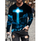 thumbnail image 5 of Camiseta vintage con estampado de letras cristianas de Jesús para hombre, manga larga, cuello redondo, camiseta estampada en 3D, ropa deportiva de gran tamaño para hombre, 5 of 5