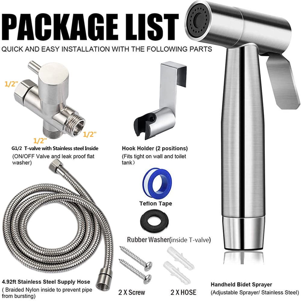 Yuniba Adjustable Silver Manual Stainless Steel Bidet