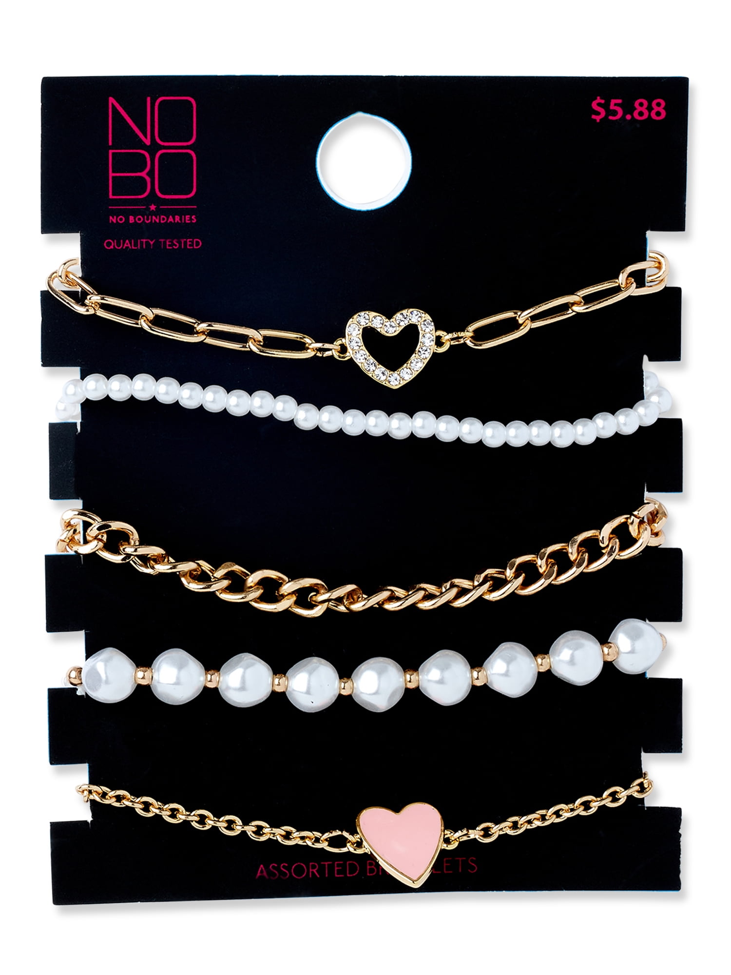 No Boundaries Heart And Pearlescent Bead Bracelet Set, 5-Piece