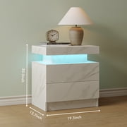 Cubehom Modern Nightstand Set of 2 with LED Lights, 2-Drawer Wooden Bedside Table, Side Table for Bedroom & Living Room