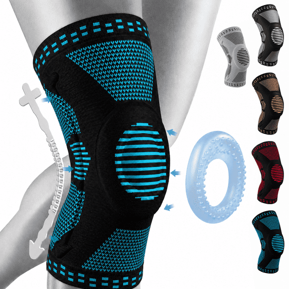 Carlikeit Compression Knee Sleeve with Side Stabilizers and Patella Cushion, Breathable Knee Support Brace for Fitness, Running, Training, Sports