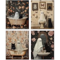 Hieng Winter Christmas Wall Art Prints Set of 4, Farmhouse Christmas Decor, Rustic Winter Santa Reindeer Forest Village Landscape Posters for Home Bedroom Living Room Decor Unframed