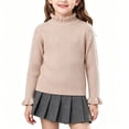 thumbnail image 2 of Kukoosong Girls Ribbed Knit Mock Neck Sweater, Fall Winter Long Sleeve Pullover Tops with Ruffled Lettuce Trim On Collar and Cuffs, Stretch Slim Fit Knit Blouse for Kids Daily Layering Outfits, 2 of 6
