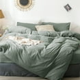 thumbnail image 3 of MooMee 100% Washed Cotton Duvet Cover Set Full Linen Like Textured Breathable 3-Piece (Heathered Green), 3 of 6