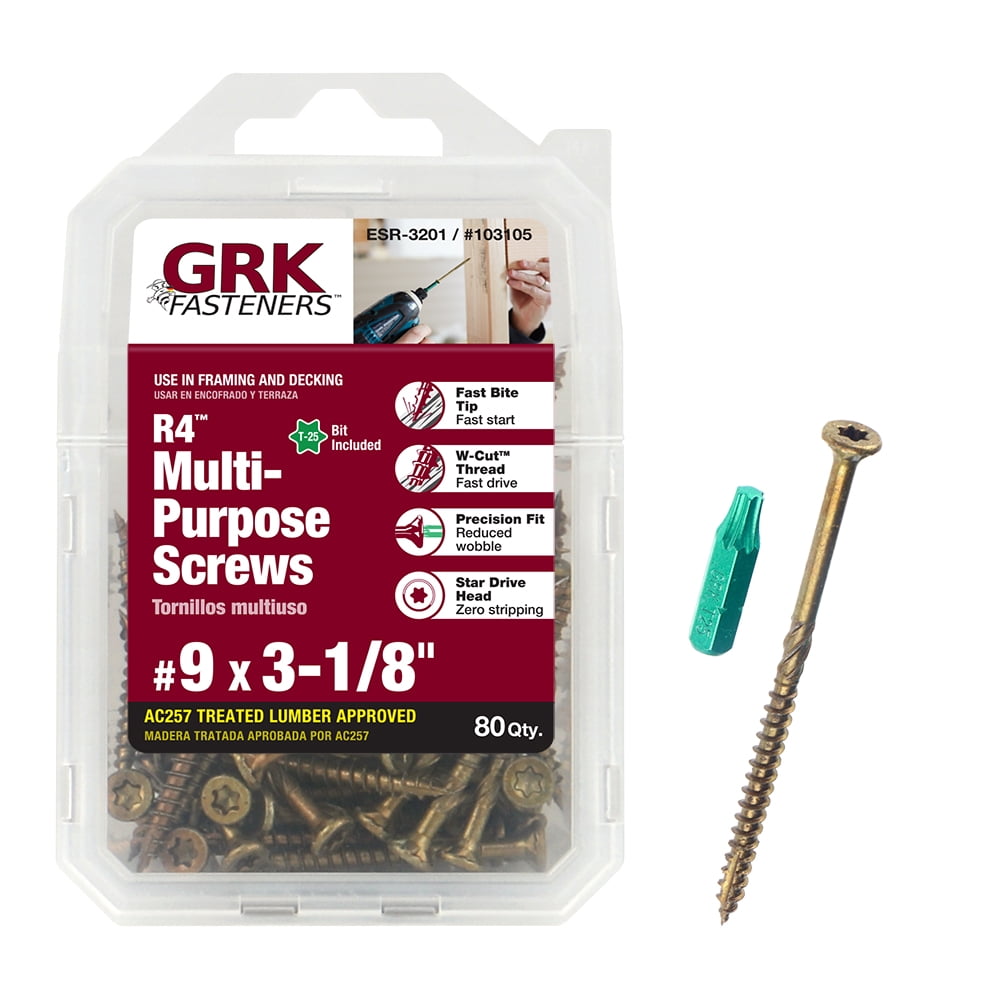 GRK 103105#9 by 3-1/8in Star Drive Bugle Head R4 Multi-Purpose Wood Screw 80pk