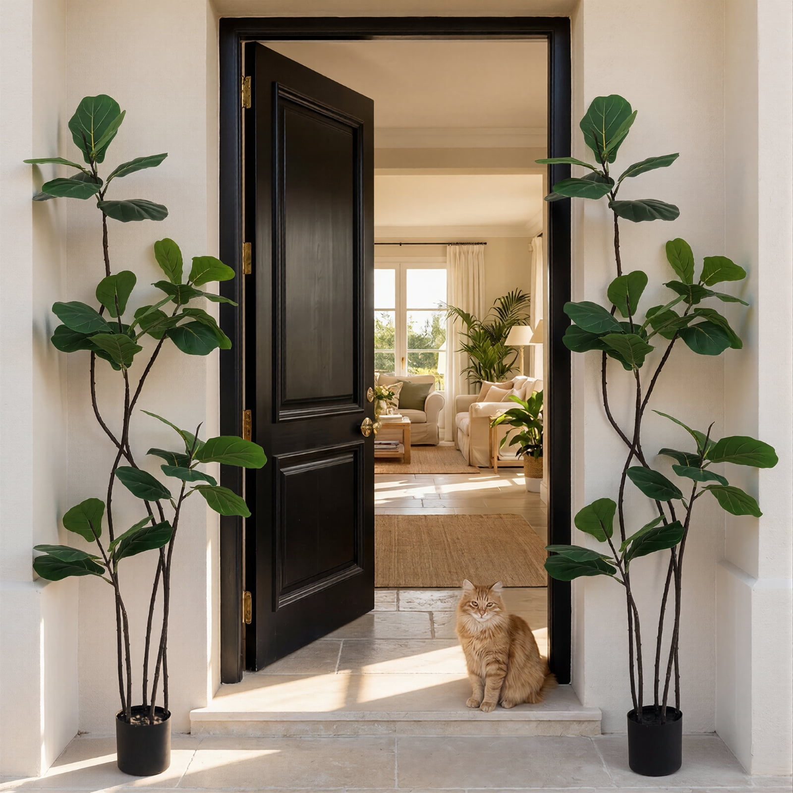 BEAUTYPEAK 4FT Artificial Fiddle Leaf Fig Tree Faux Ficus Tree Fake Green House Plants Indoor Outdoor Floor Plant