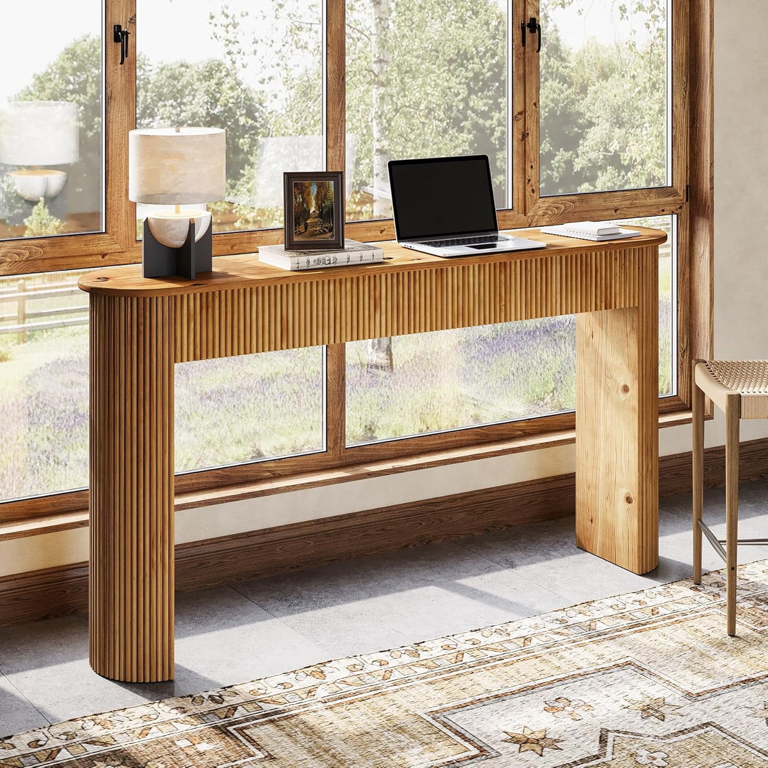 63" Long Solid Wood Entryway Table, Retro Console Table